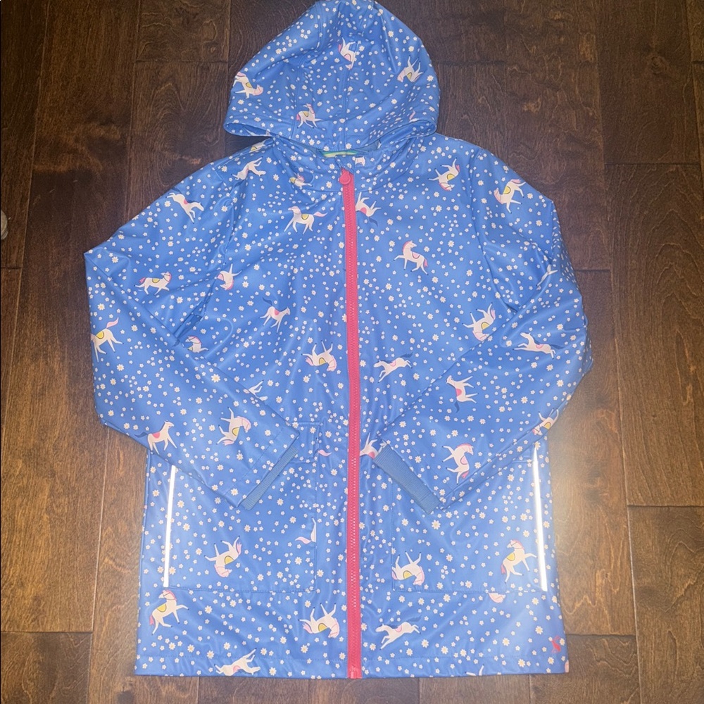 Joules Blue Floral Unicorn Raincoat size 12